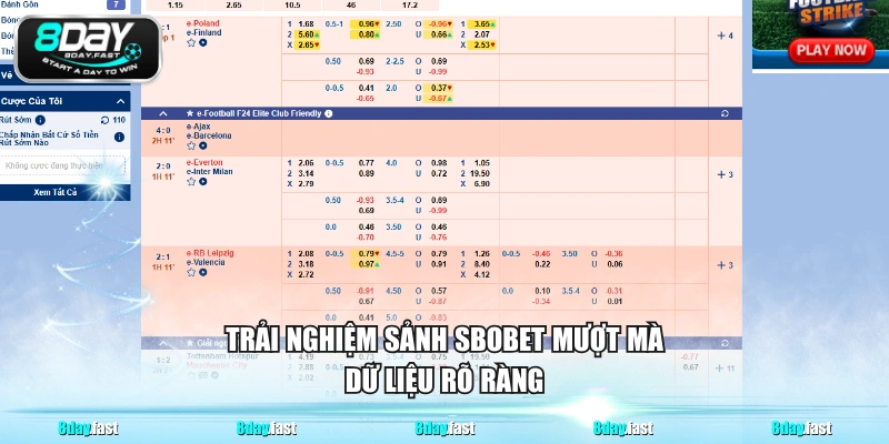 Trải nghiệm sảnh SBOBET mượt mà, dữ liệu rõ ràng
